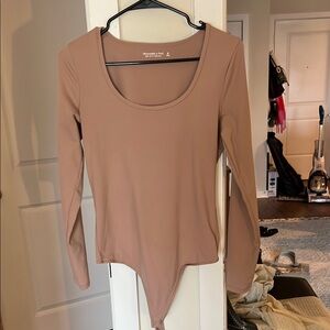 Abercrombie & Fitch Pink Long Sleeve Fitted Asymmetrical Bodysuit